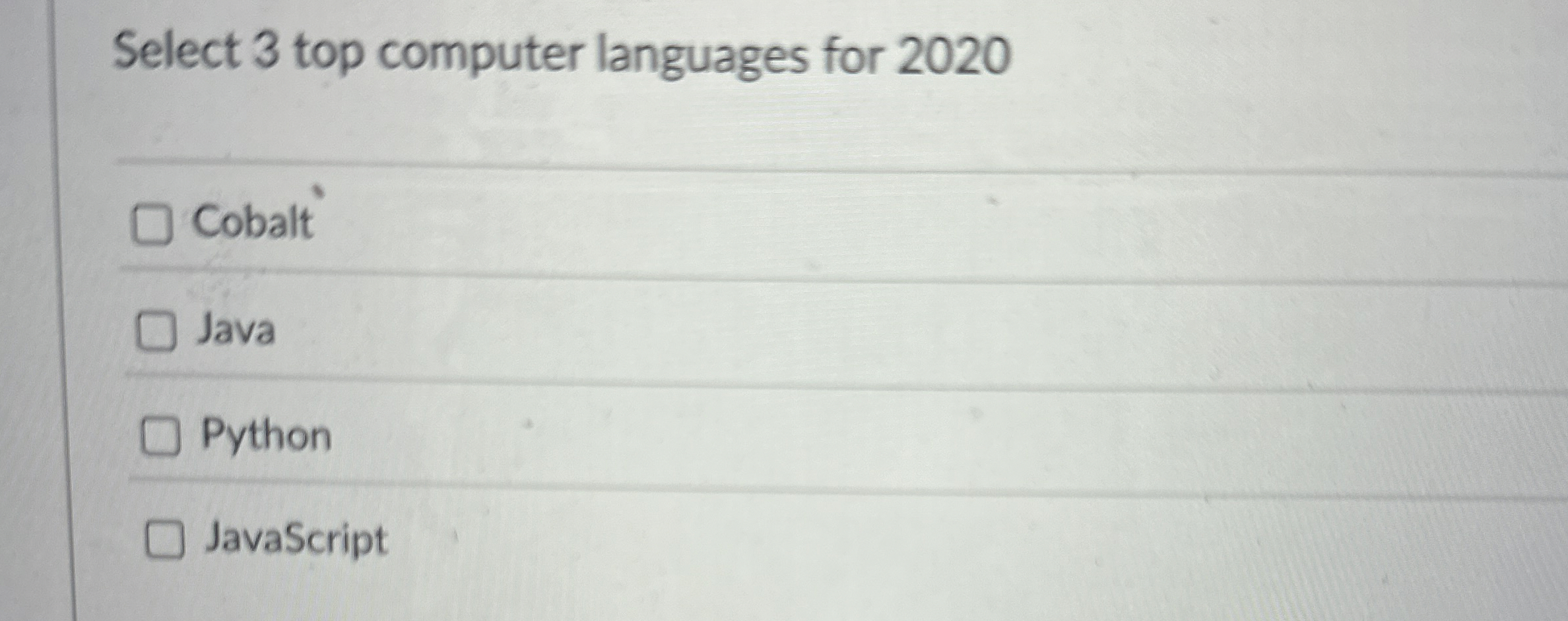 Select 3 top computer languages for 2 0 2 0 q ,
