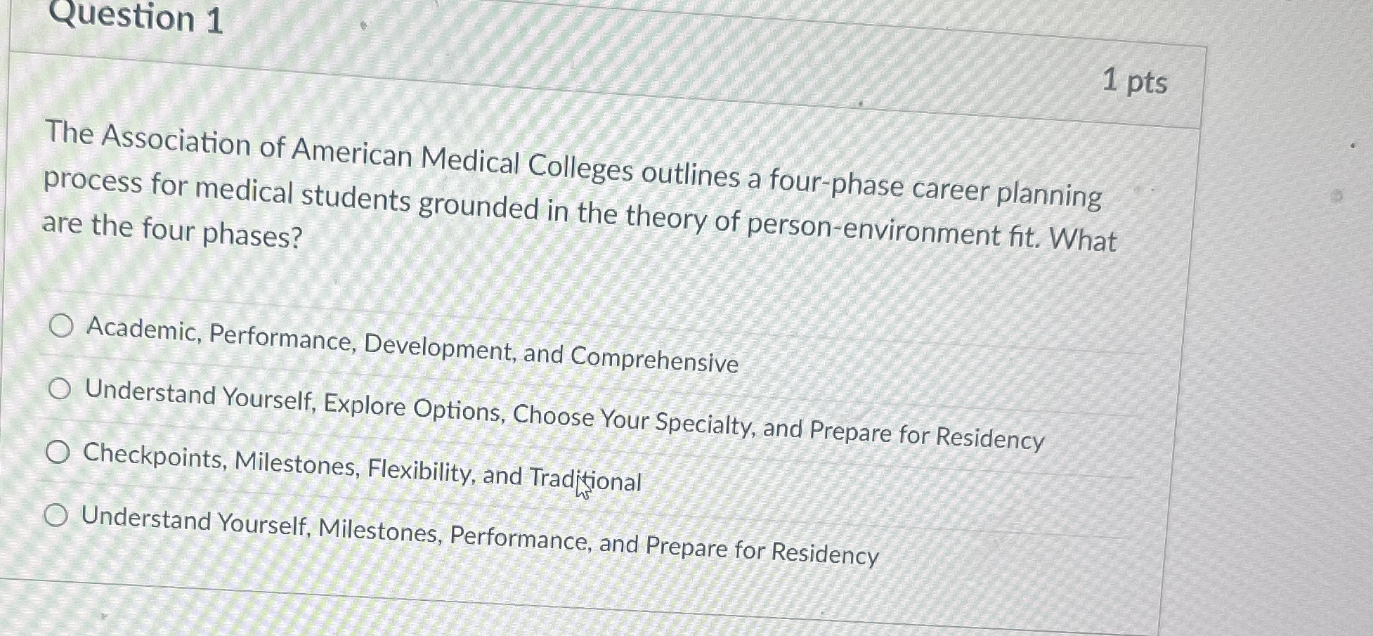 Question 1 1 pts The Association of American