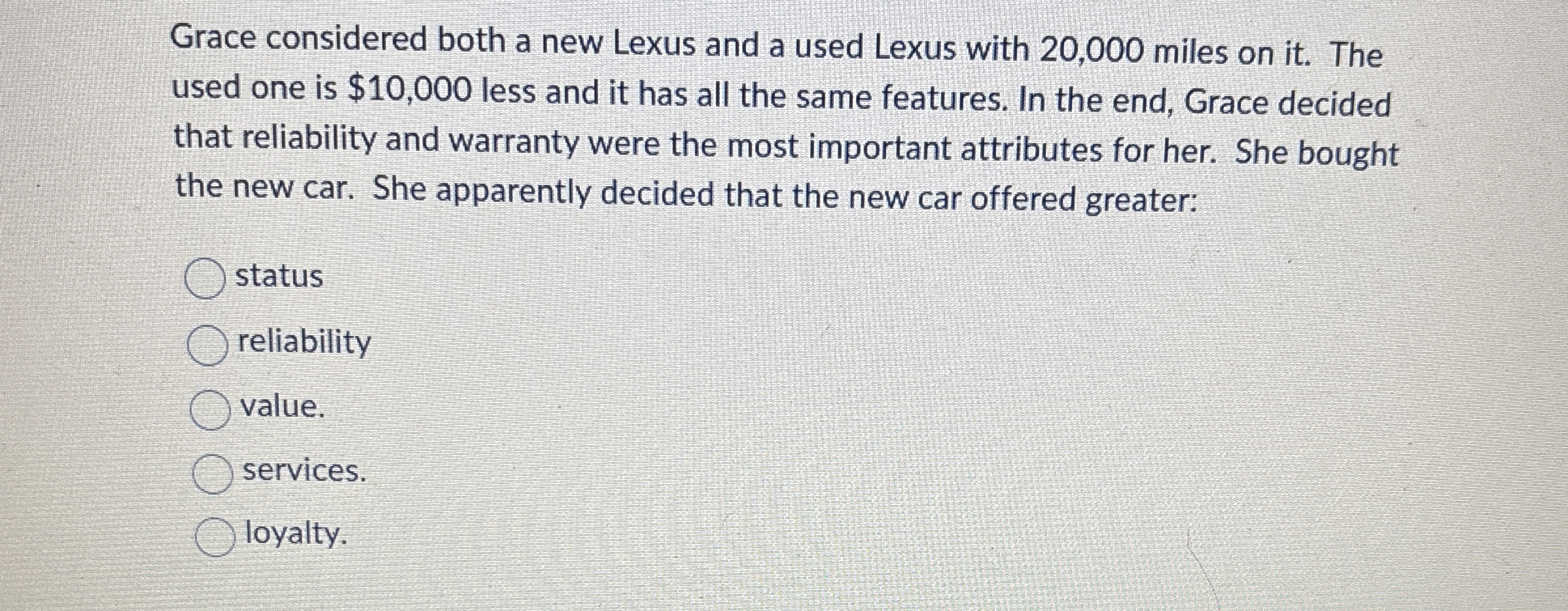 Grace considered both a new Lexus and a used