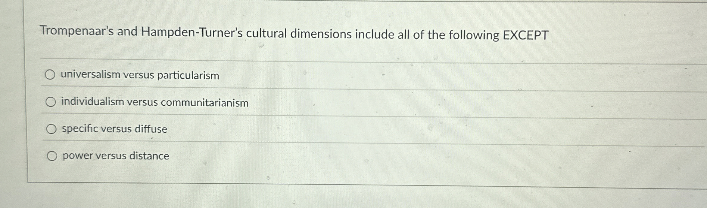 Trompenaar's and Hampden - Turner's cultural