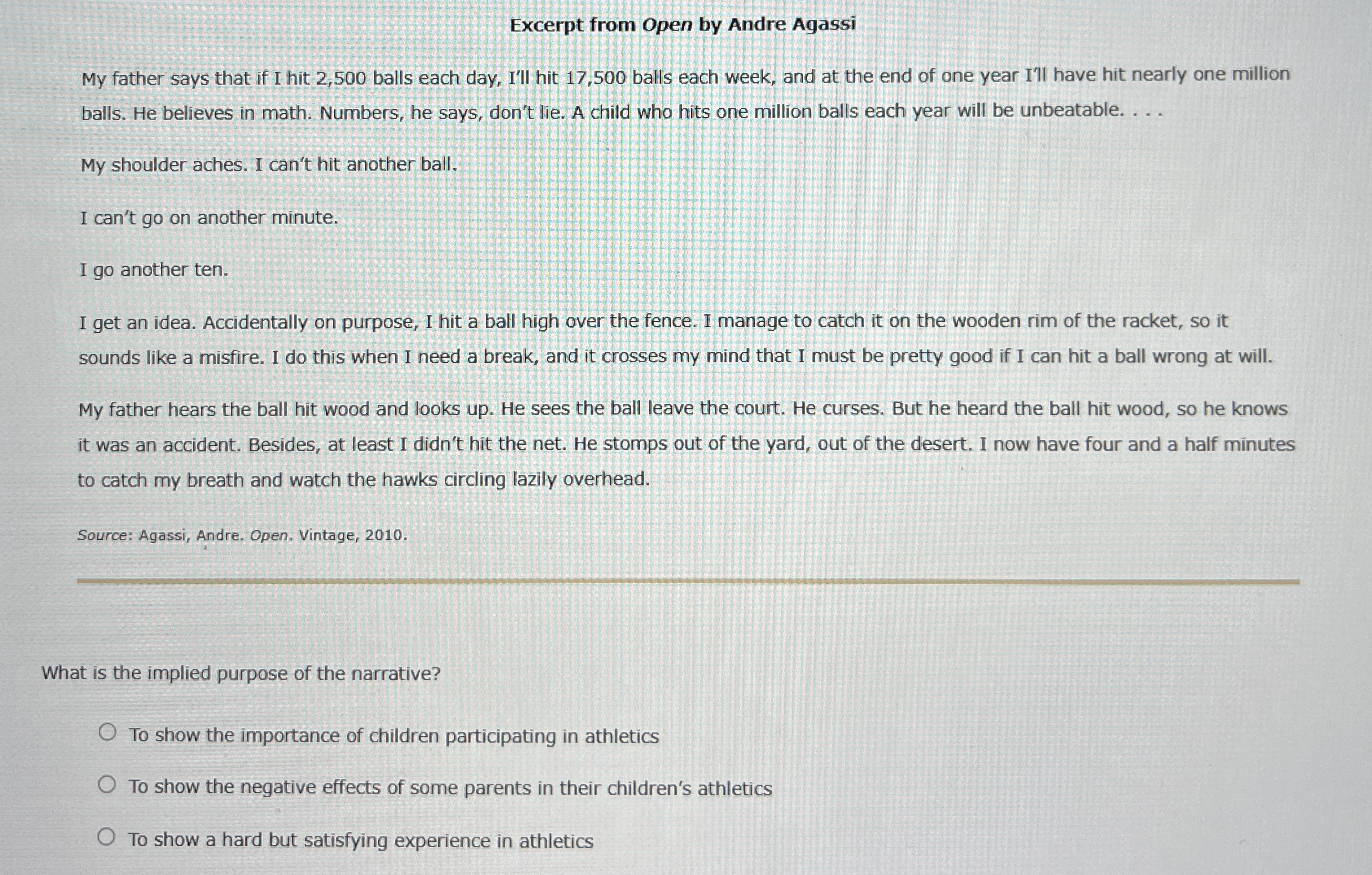 Excerpt from Open by Andre Agassi My father says