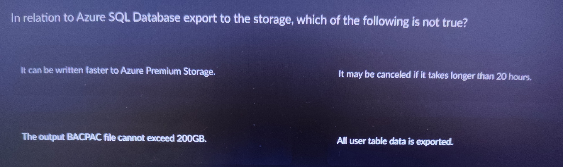 In relation to Azure SQL Database export to the