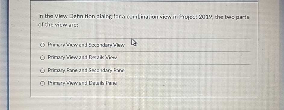 In the View Definition dialog for a combination