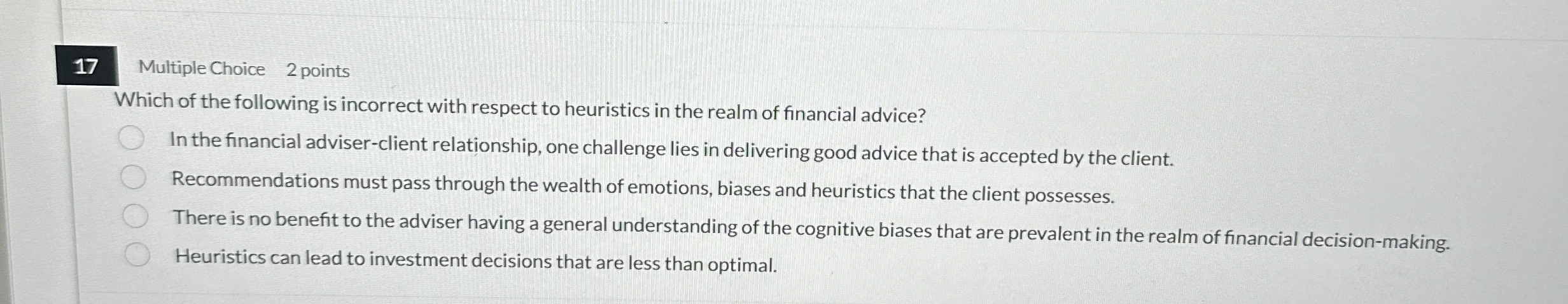 1 7 Multiple Choice 2 points Which of the