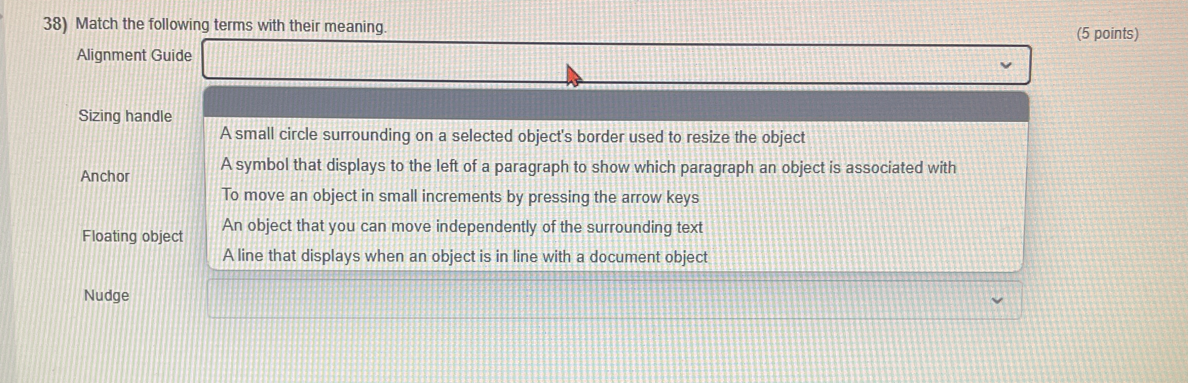 Match the following terms with their meaning. ( 5