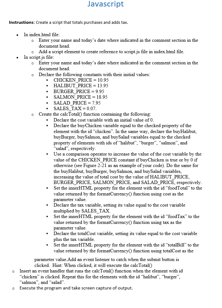 Instructions: Create a script that totals