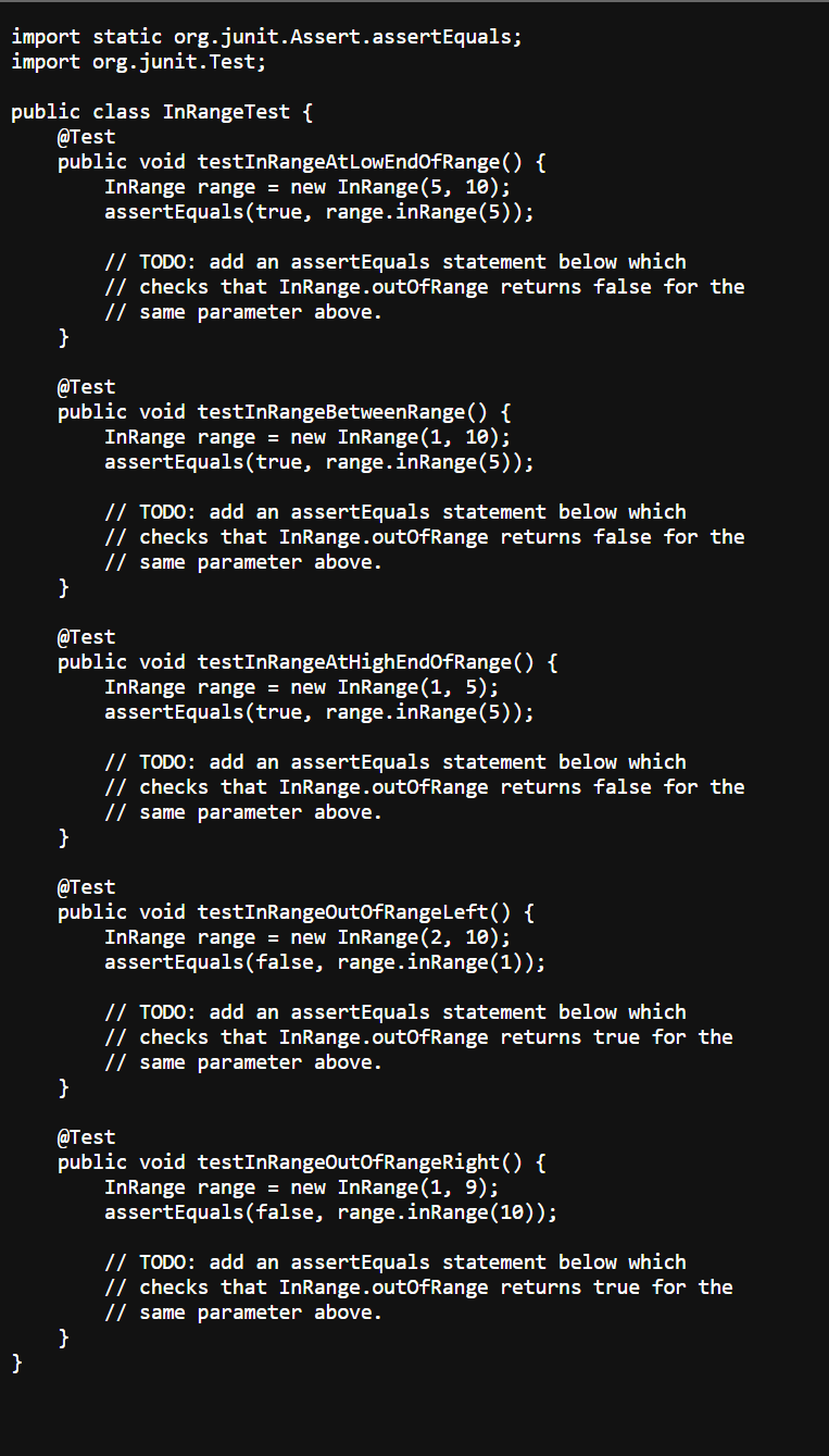 JAVA Test code need help writing the assertEquals