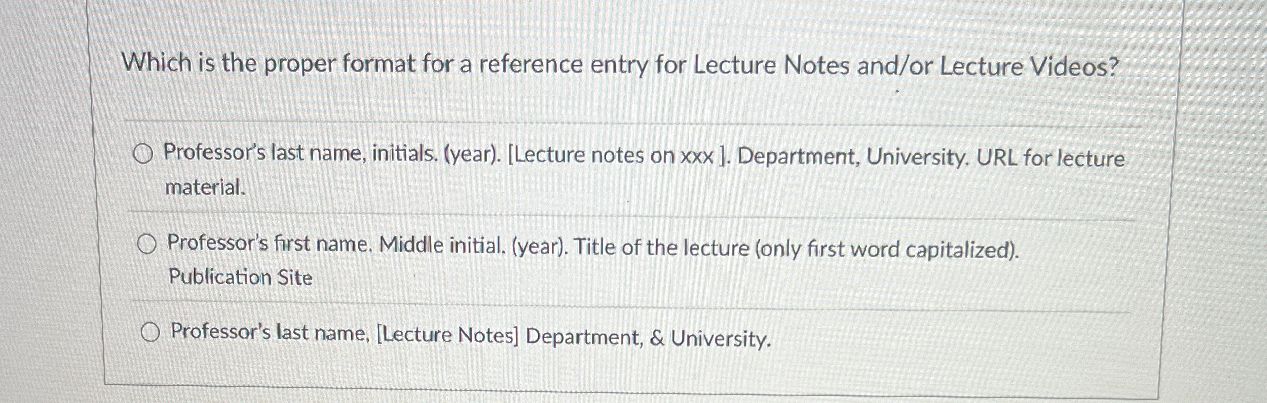 Which is the proper format for a reference entry