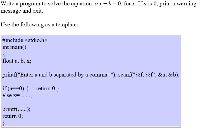 using omega Write a program to solve the