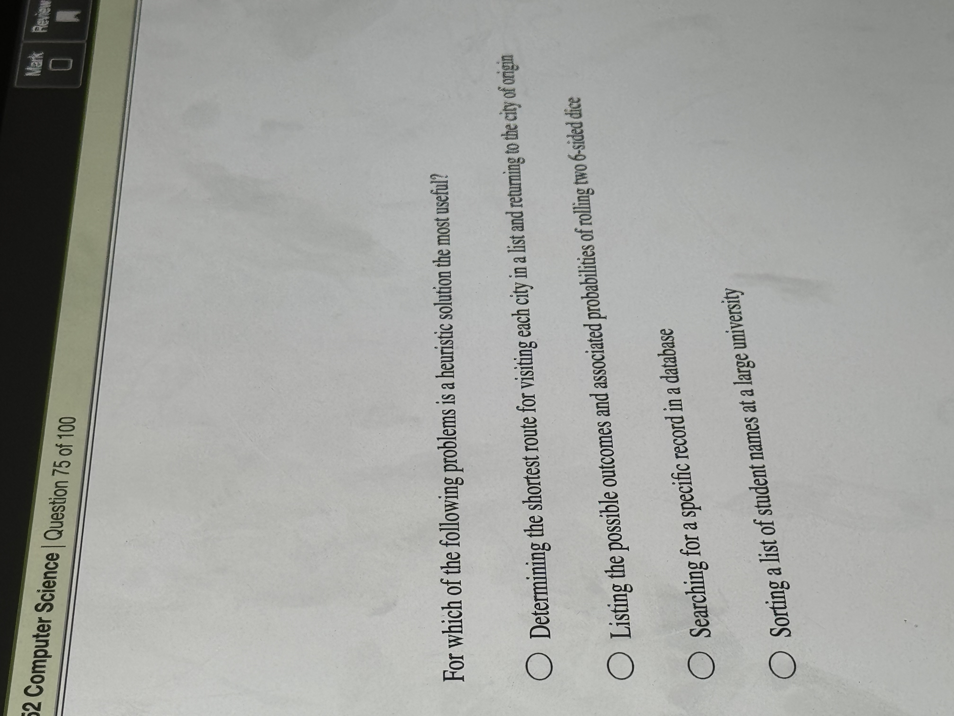 2 Computer Science Question 7 5 of 1 0 0 Natr For