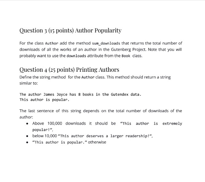 Question 3 ( 1 5 points ) Author Popularity For