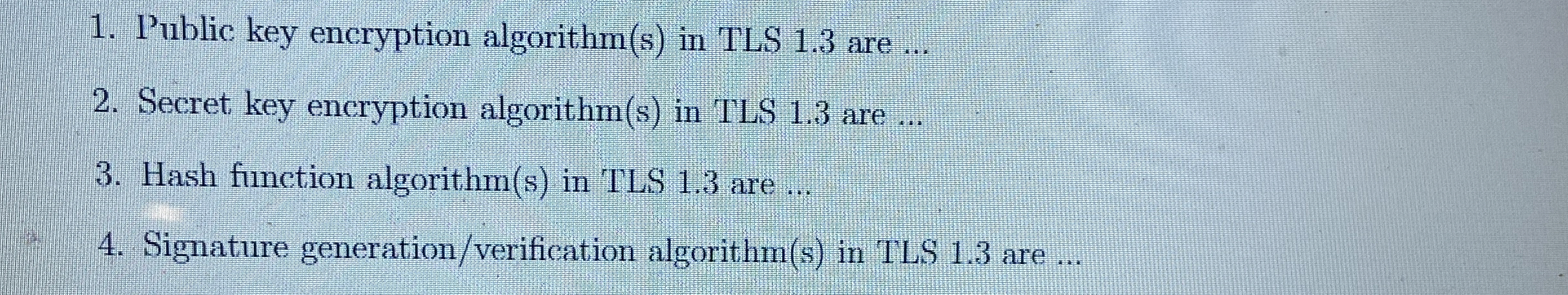 Public key encryption algorithm ( s ) in TLS 1 .