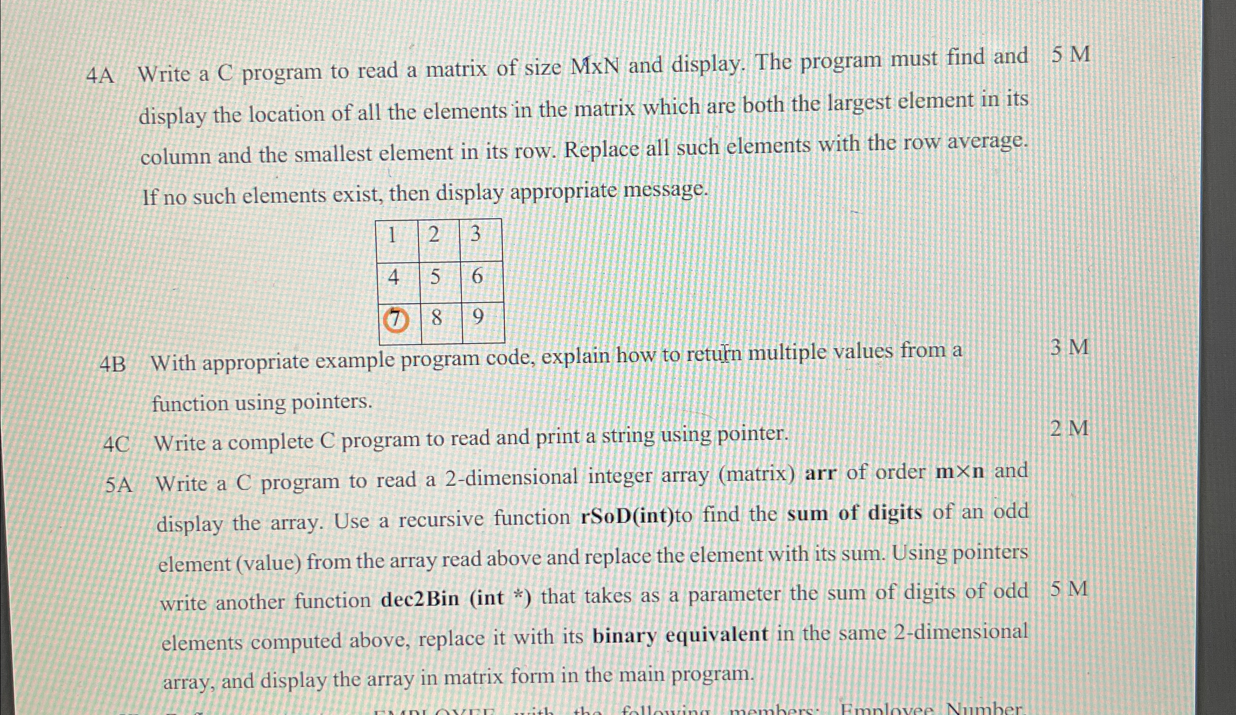 4 A Write a C program to read a matrix of size M