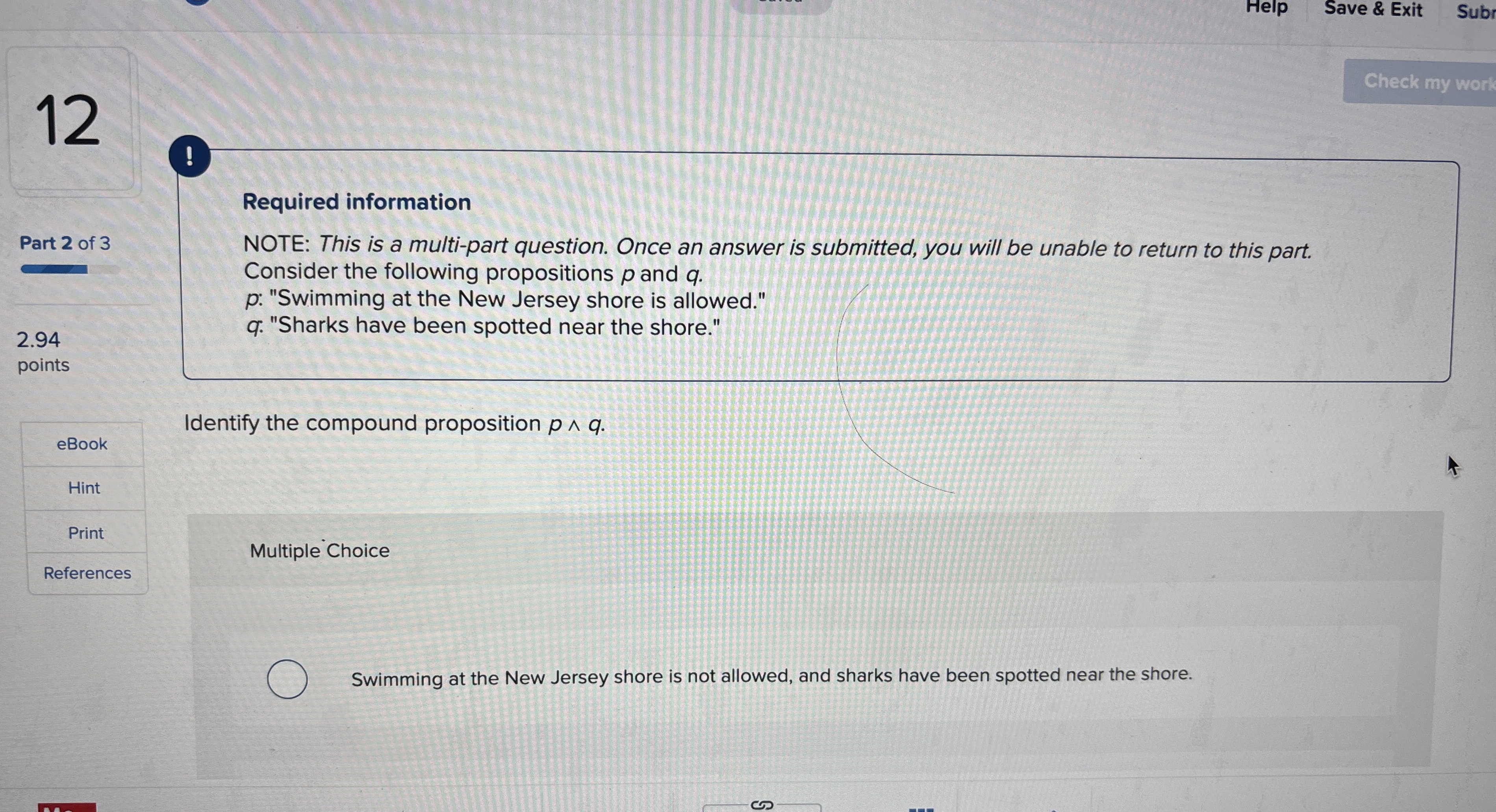 1 2 ! Part 2 of 3 2 . 9 4 points Identify the