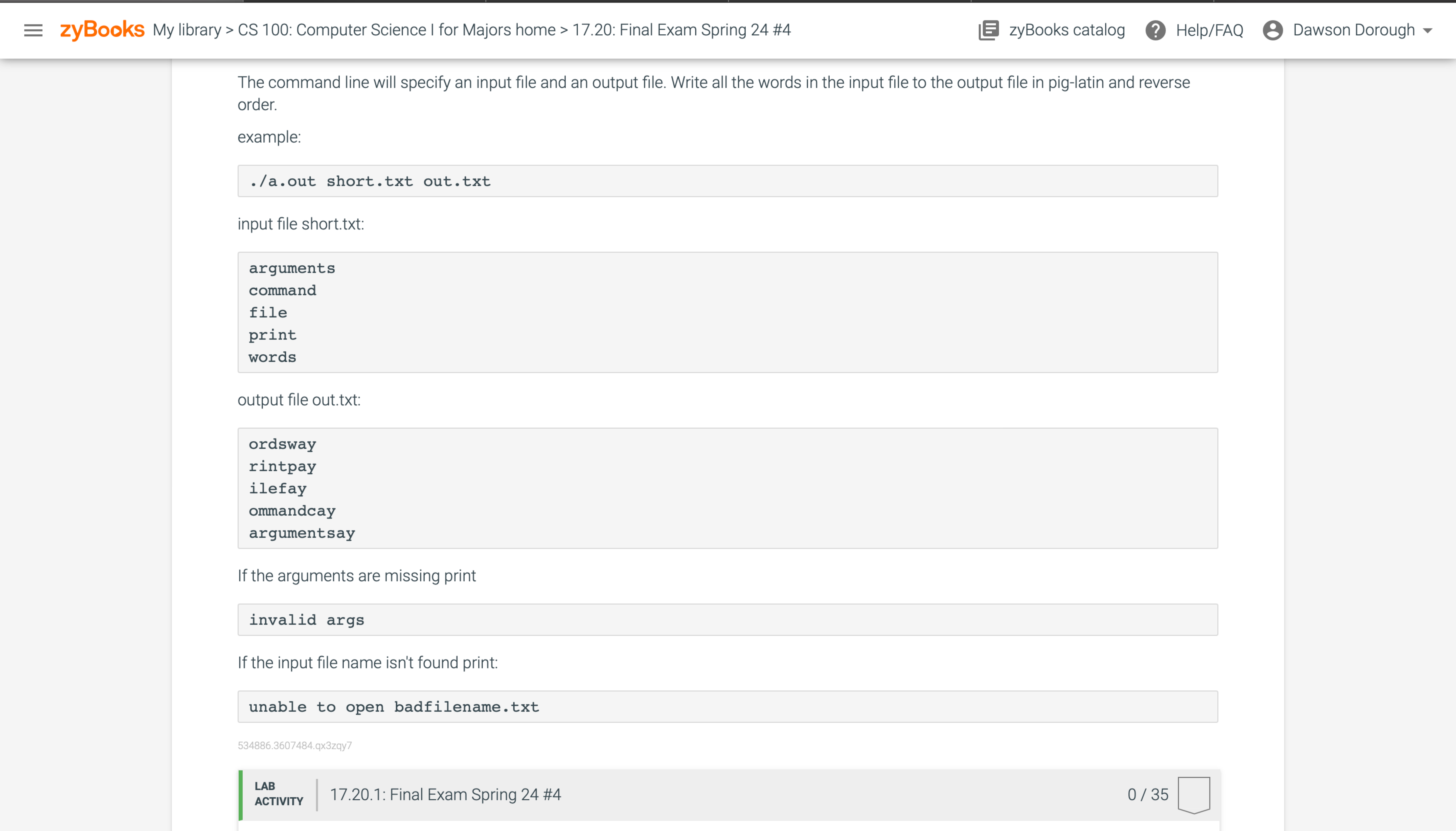 zyBooks My library > CS 1 0 0 : Computer Science
