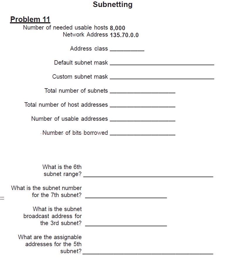 Subnetting Problem 1 1 Number of needed usable