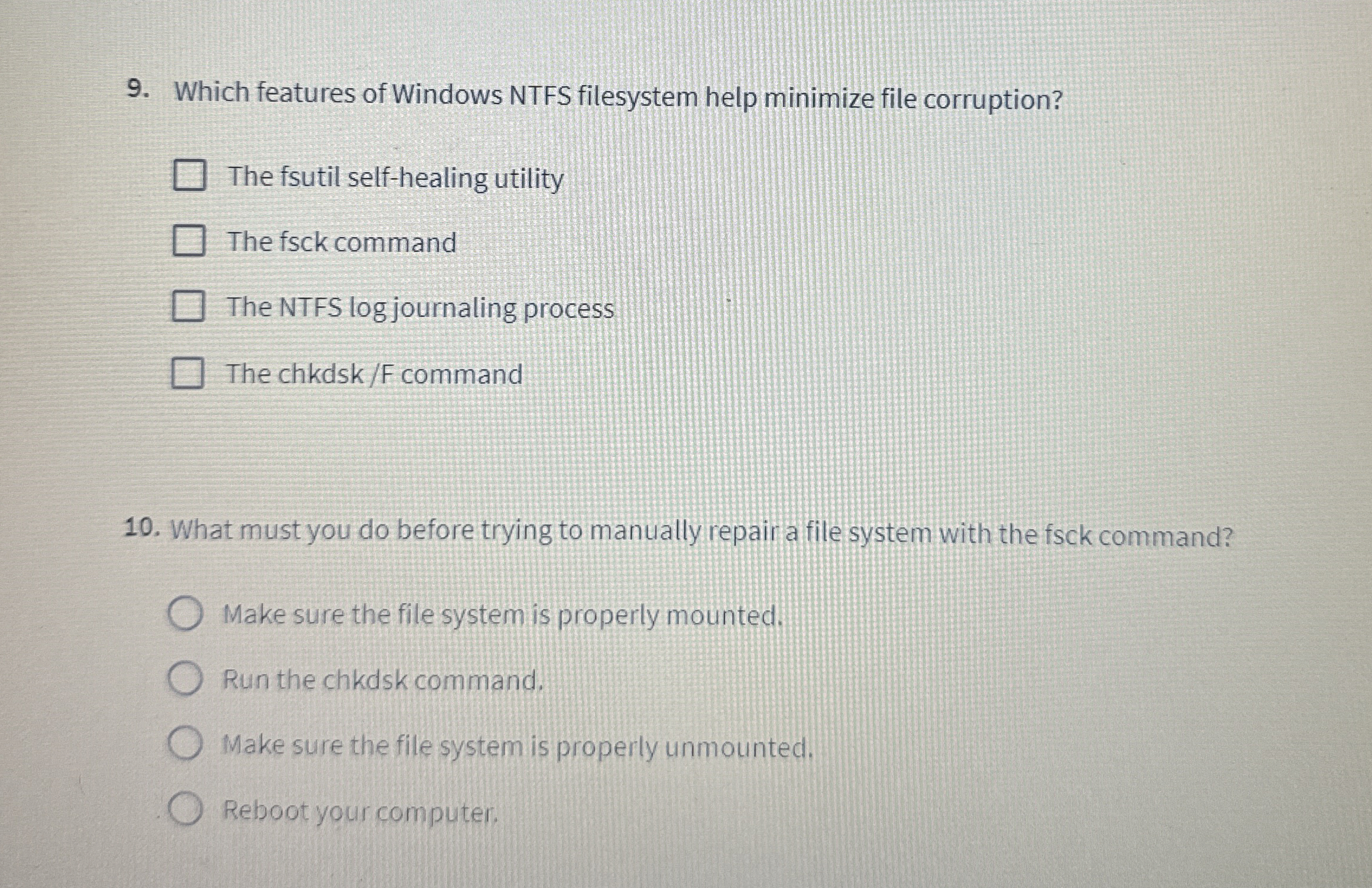 Which features of Windows NTFS filesystem help