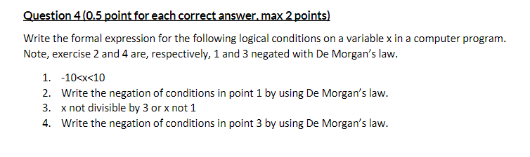 Question 4 ( 0 . 5 point for each correct answer,