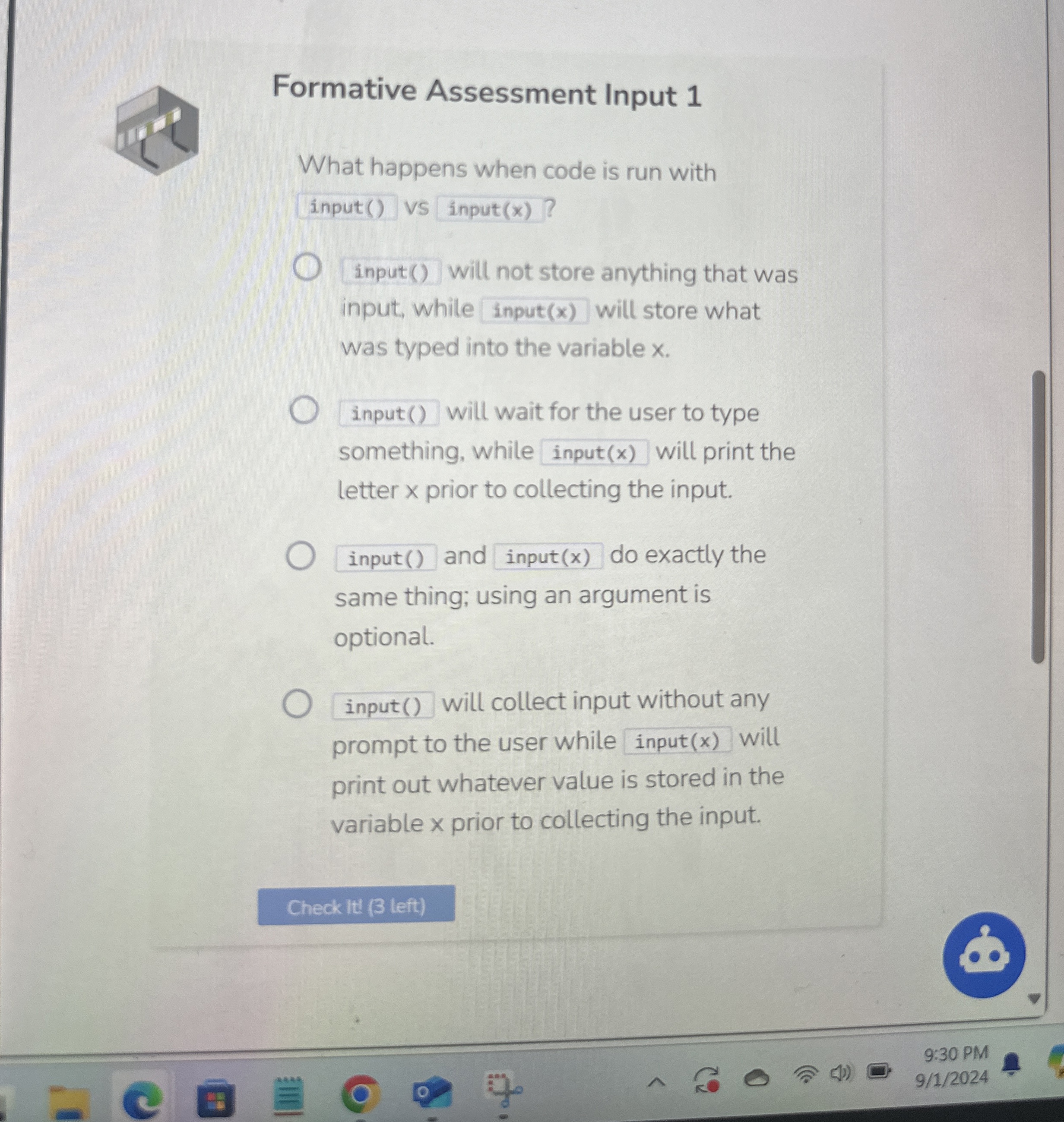 Formative Assessment Input 1 What happens when