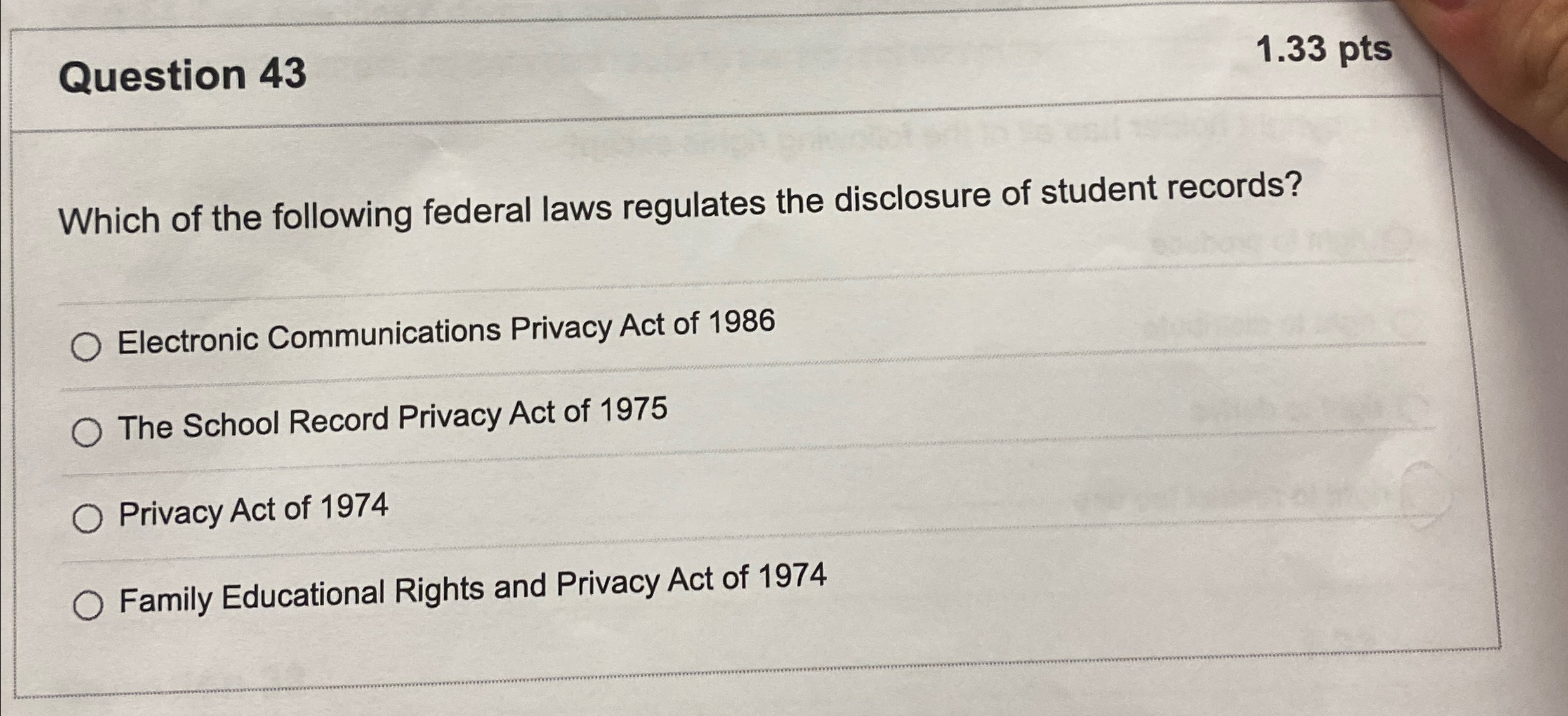 Question 4 3 1 . 3 3 p t s Which of the following