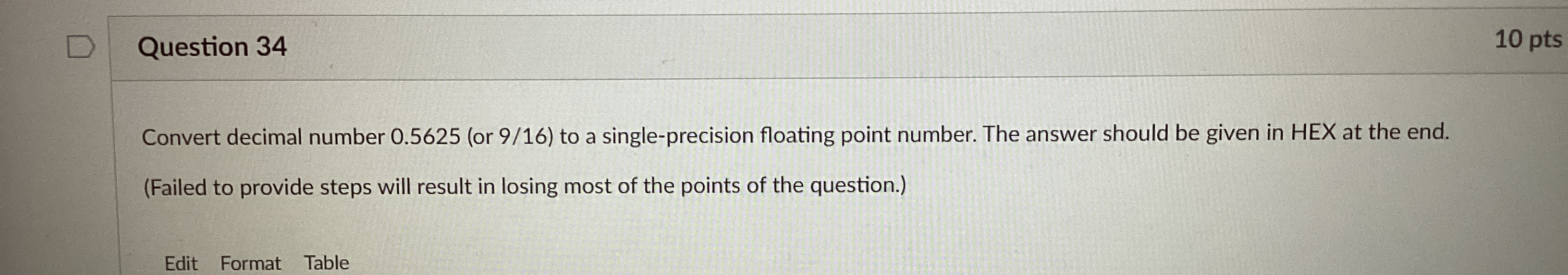 Question 3 4 1 0 p t s Convert decimal number 0 .