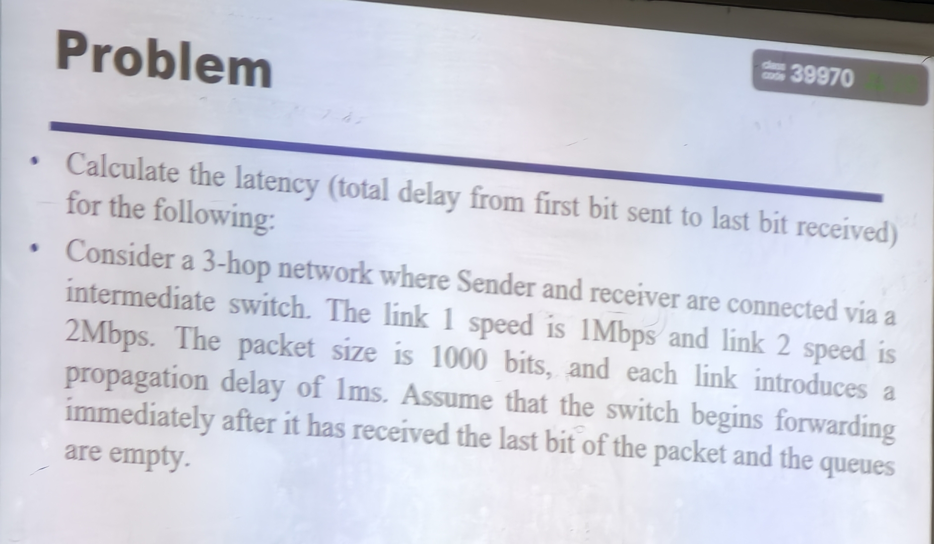 Calculate the latency ( total delay from first