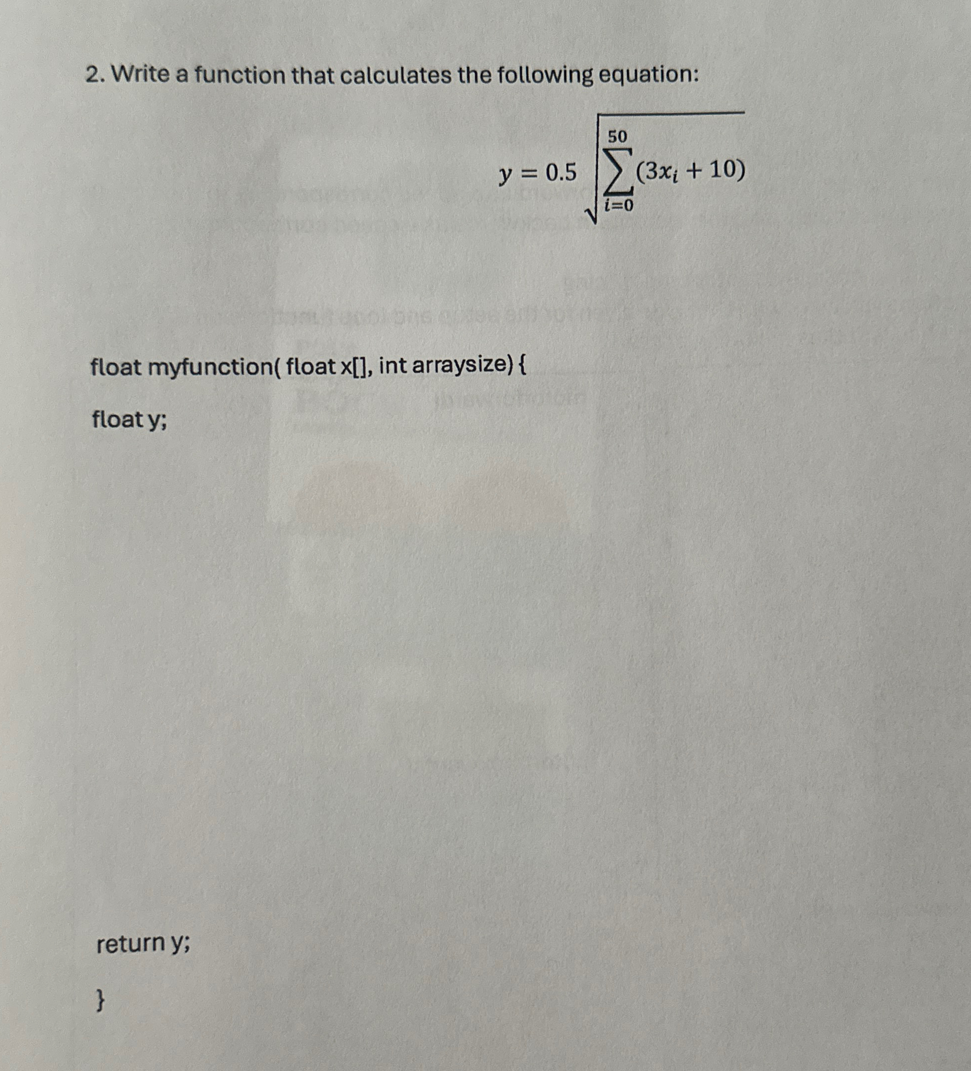 Write a function that calculates the following
