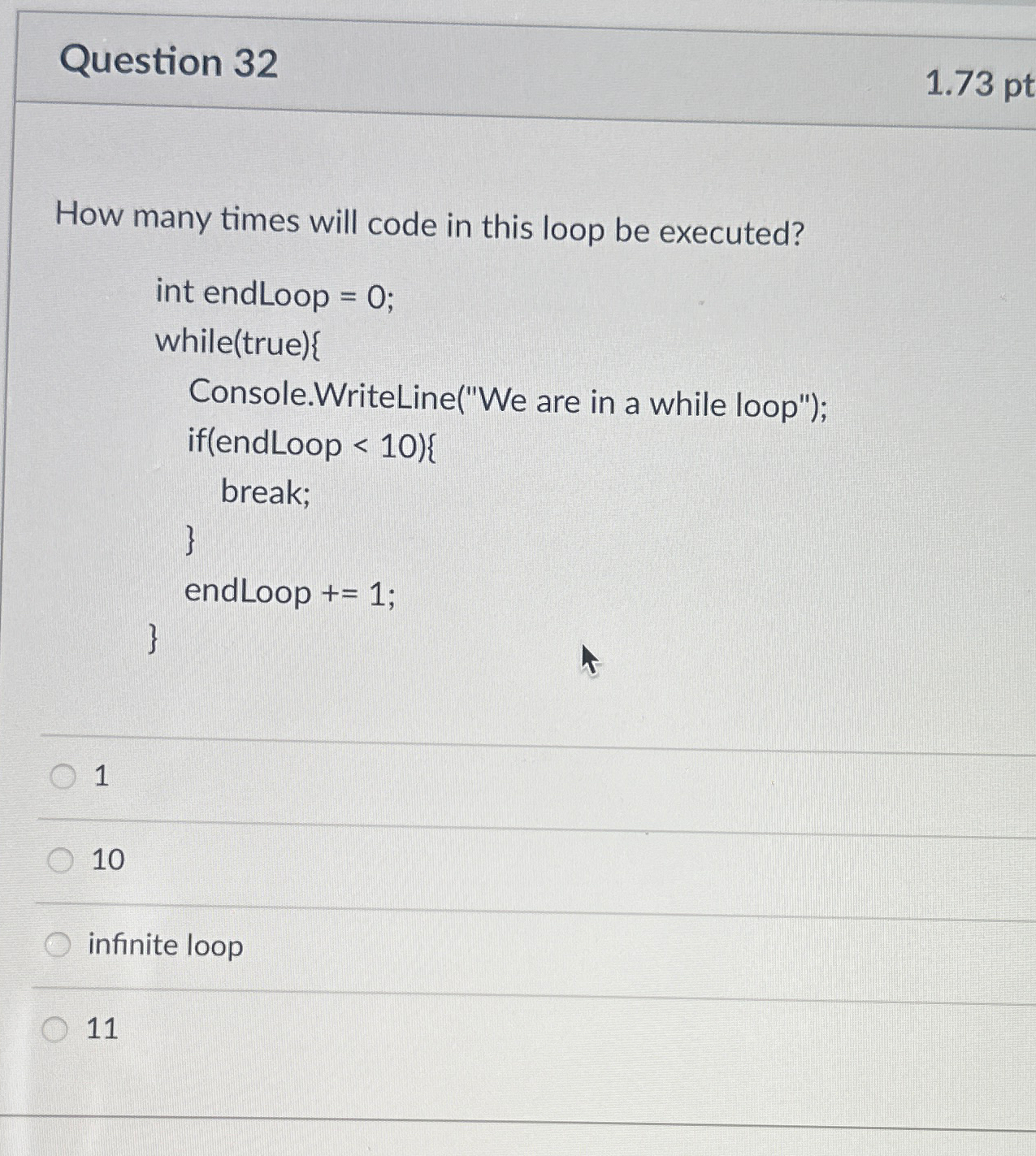 Question 3 2 1 . 7 3 p t How many times will code