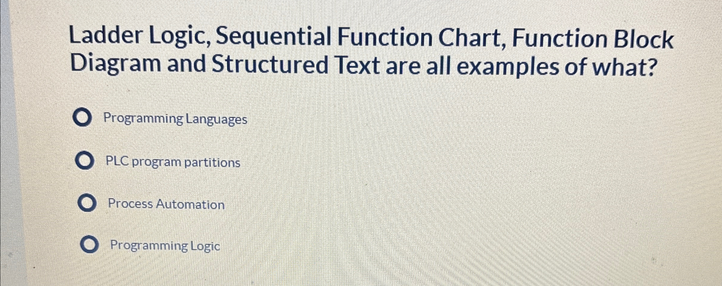Ladder Logic, Sequential Function Chart, Function