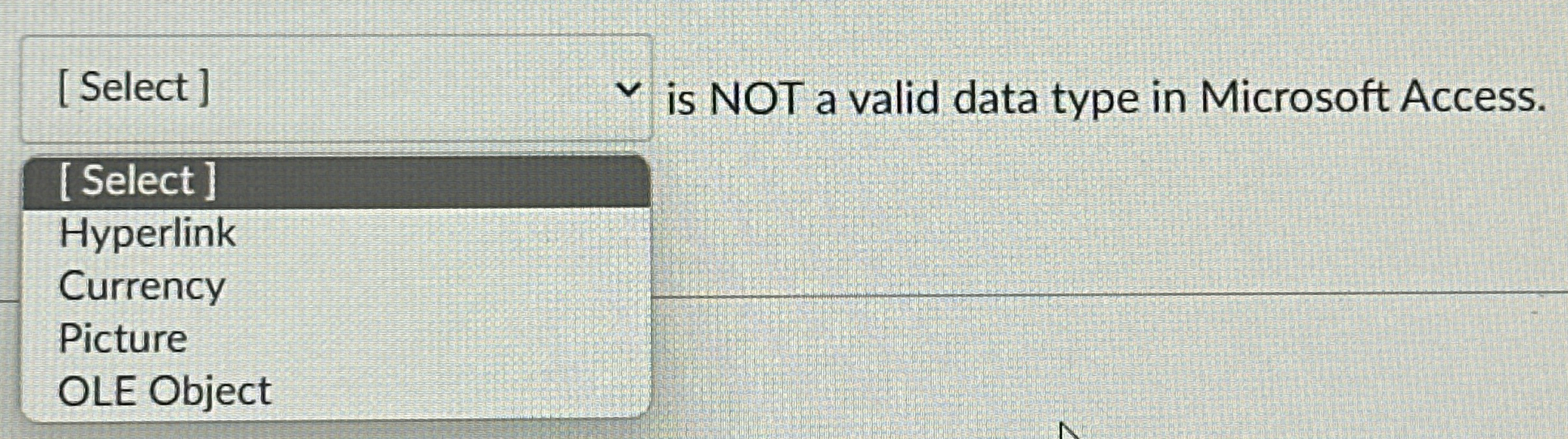 Which is NOT a valid data type in Microsoft