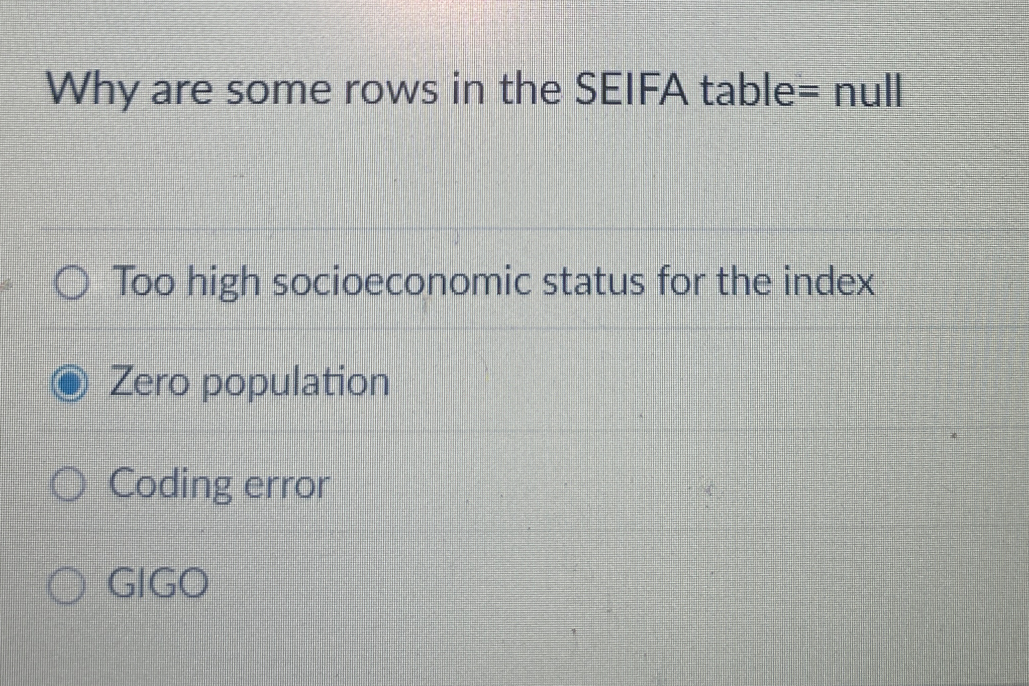 Why are some rows in the SEIFA table = null Too