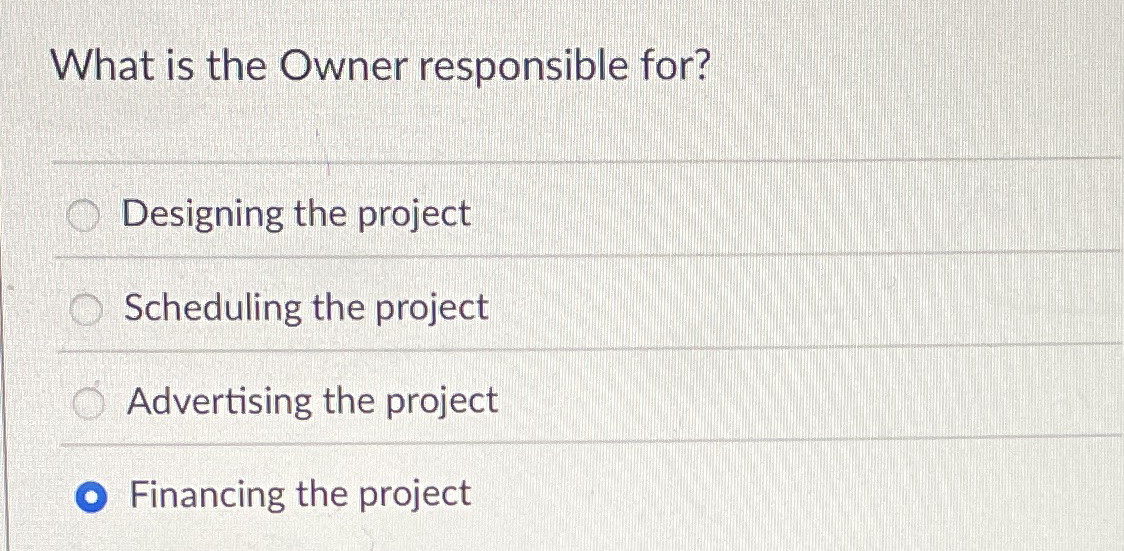 What is the Owner responsible for? Designing the