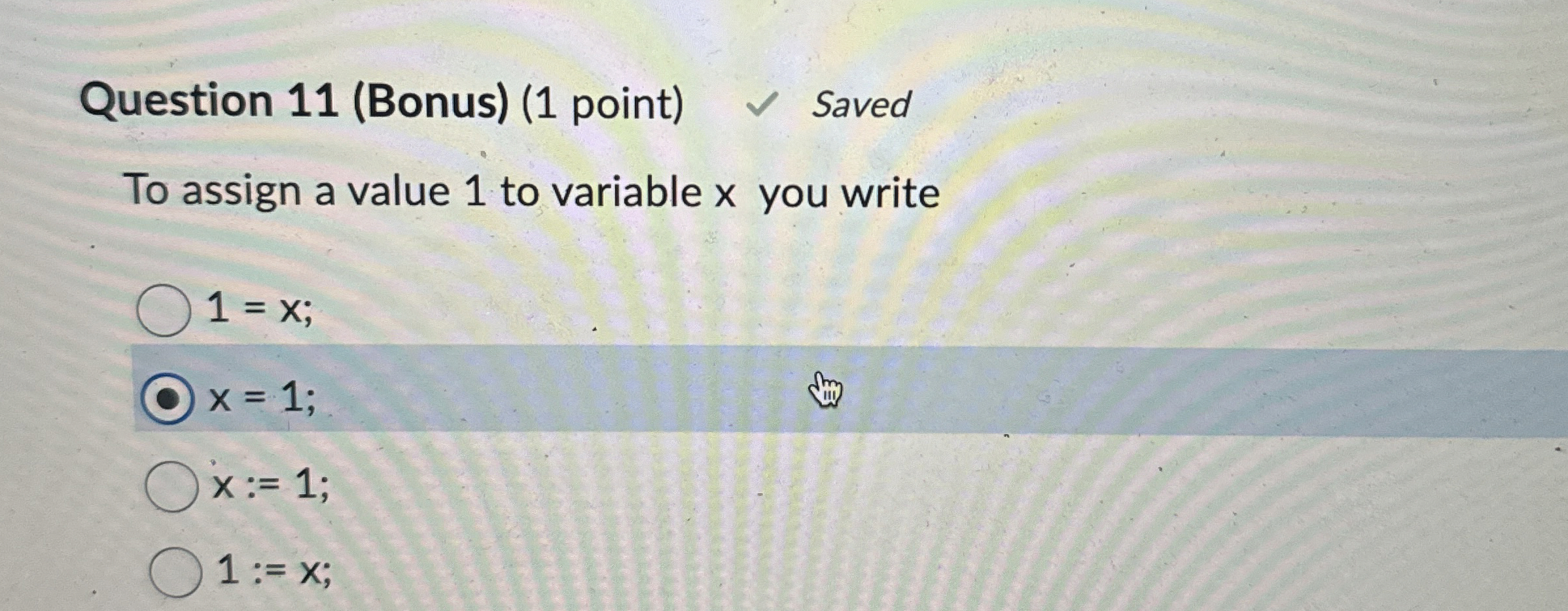 Question 1 1 ( Bonus ) ( 1 point ) Saved To