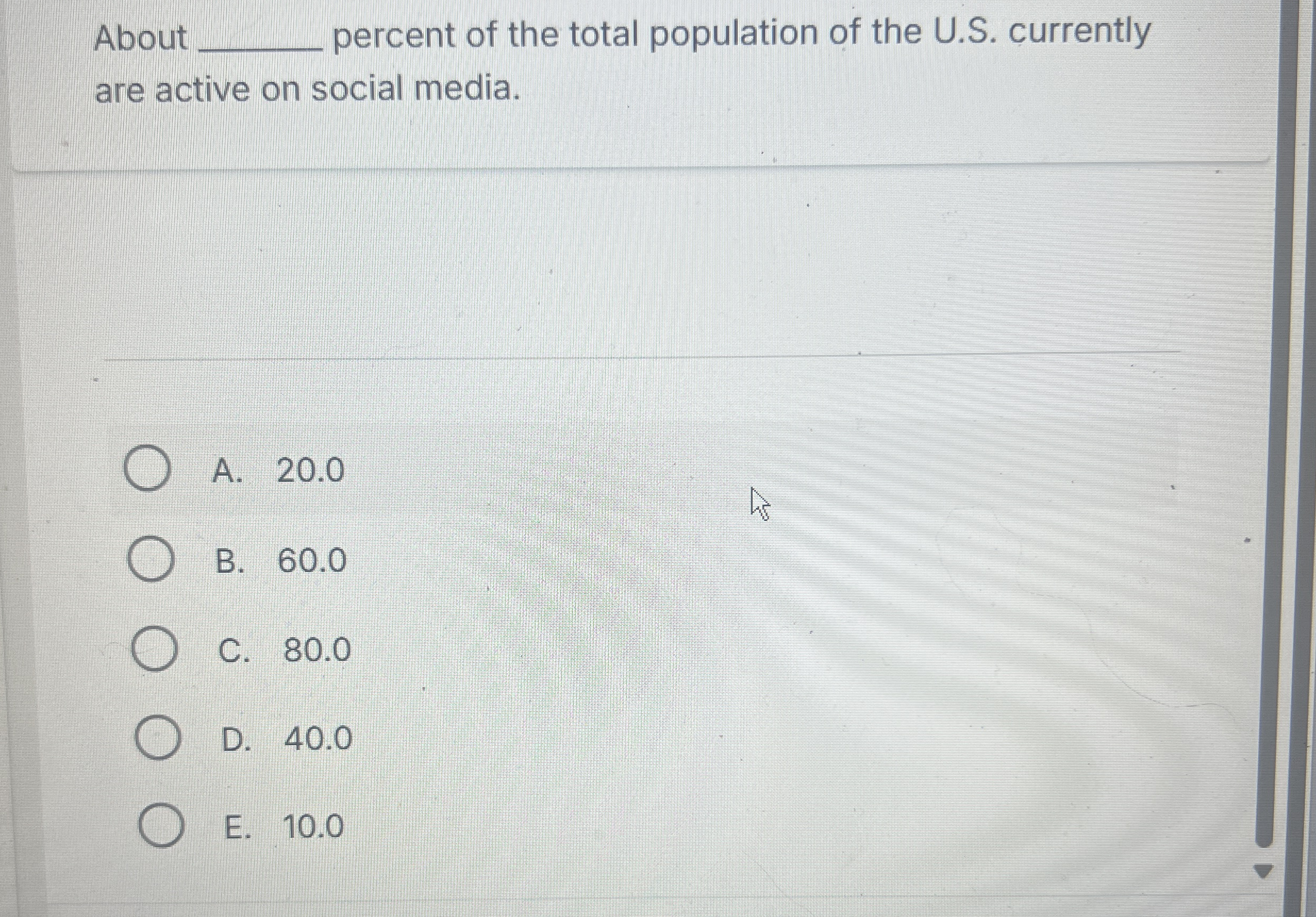 About percent of the total population of the U .