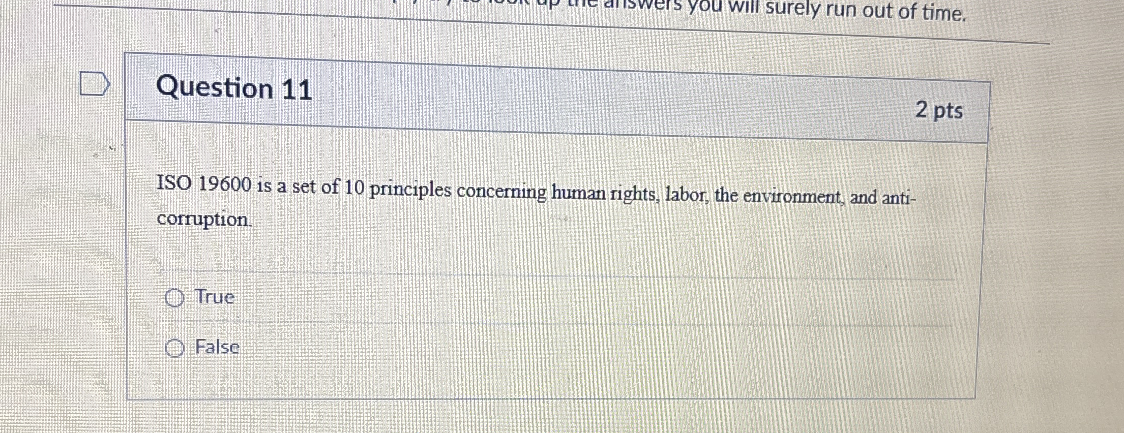 Question 1 1 2 pts ISO 1 9 6 0 0 is a set of 1 0
