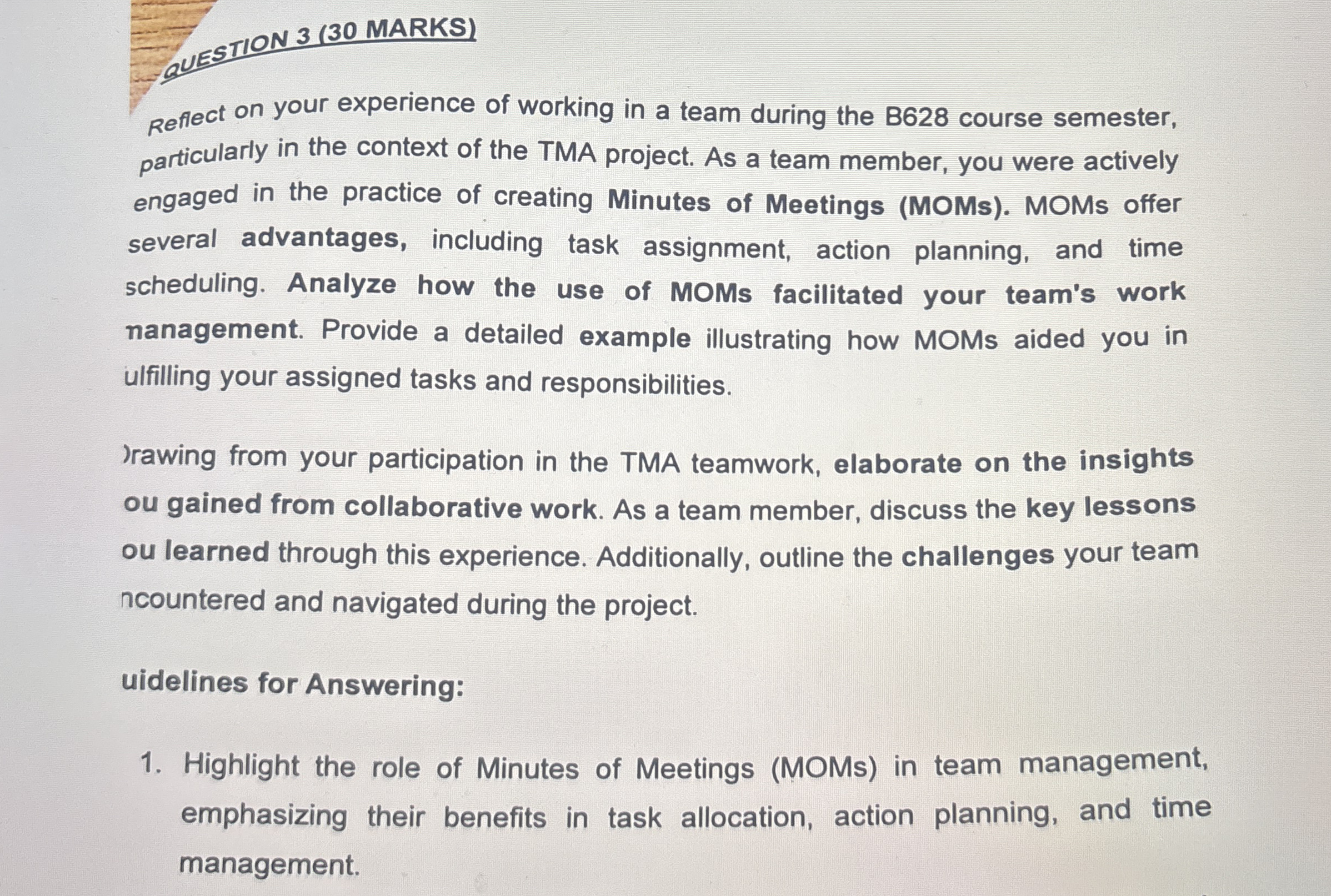 Reflect on your experience of working in a team