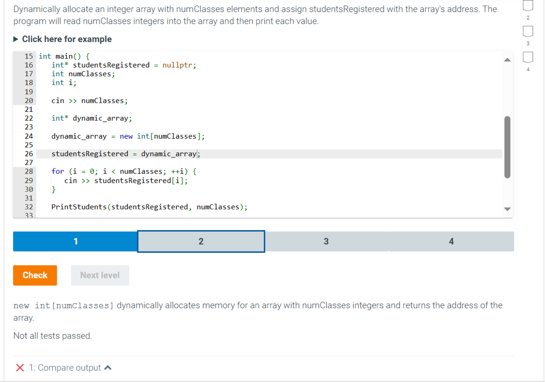 Dynamically allocate an integer array with