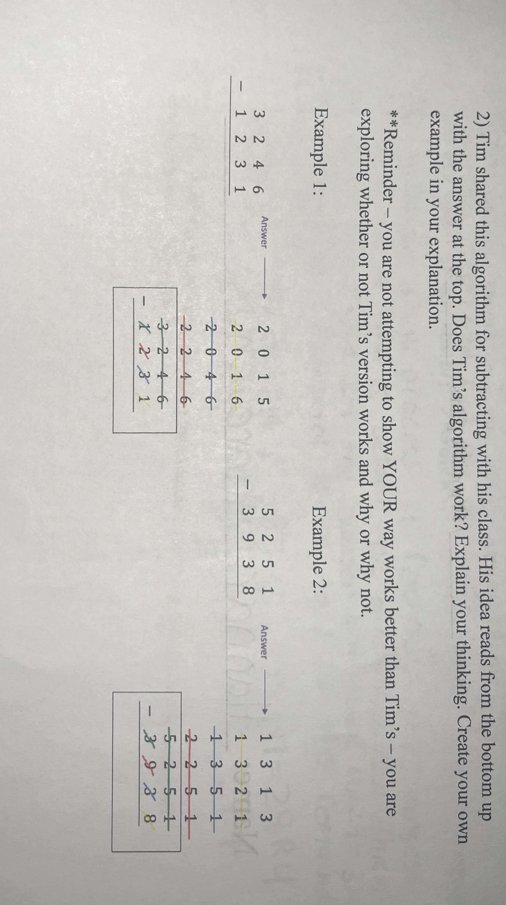 Tim shared this algorithm for subtracting with