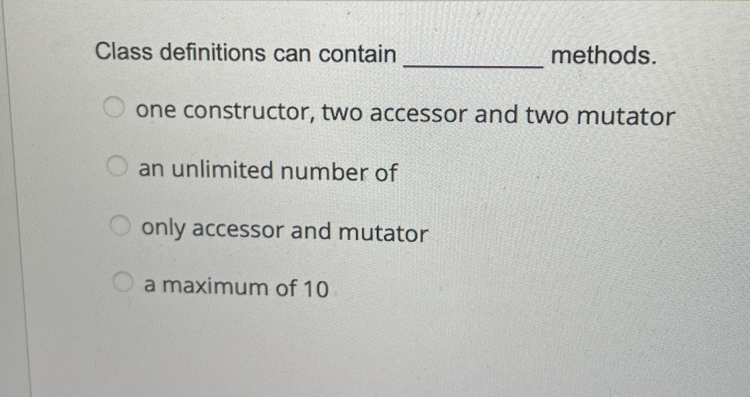 Class definitions can contain q , methods. one