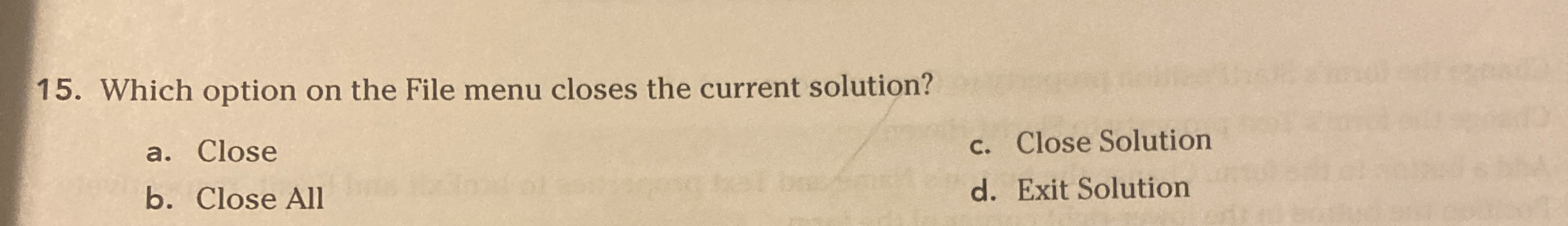 Which option on the File menu closes the current