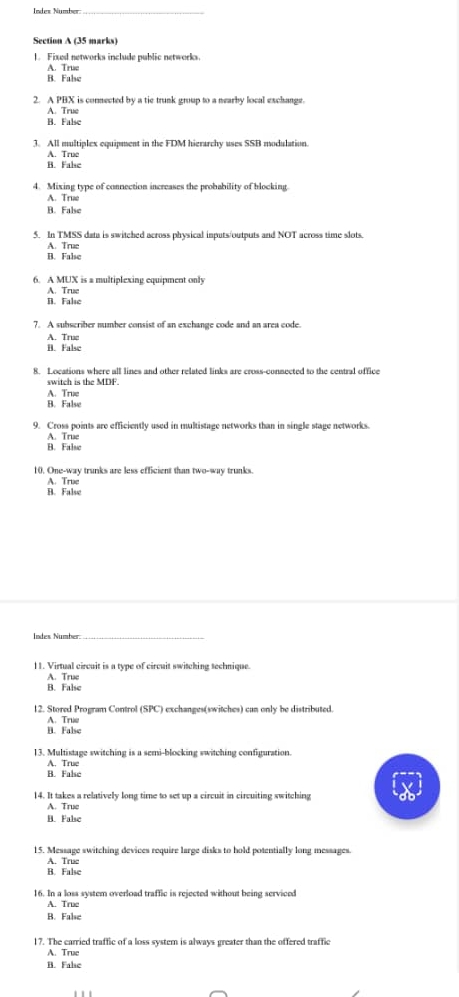 Inden Number: Sectien A ( 3 5 marks ) Finul