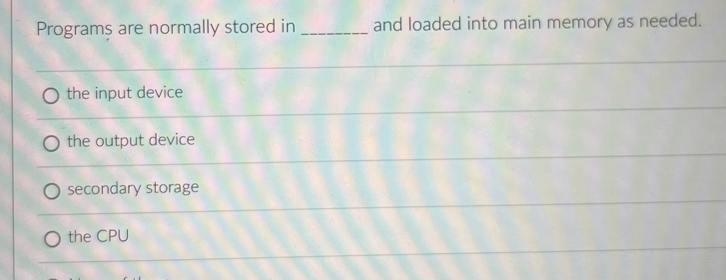 Programs are normally stored in q , and loaded