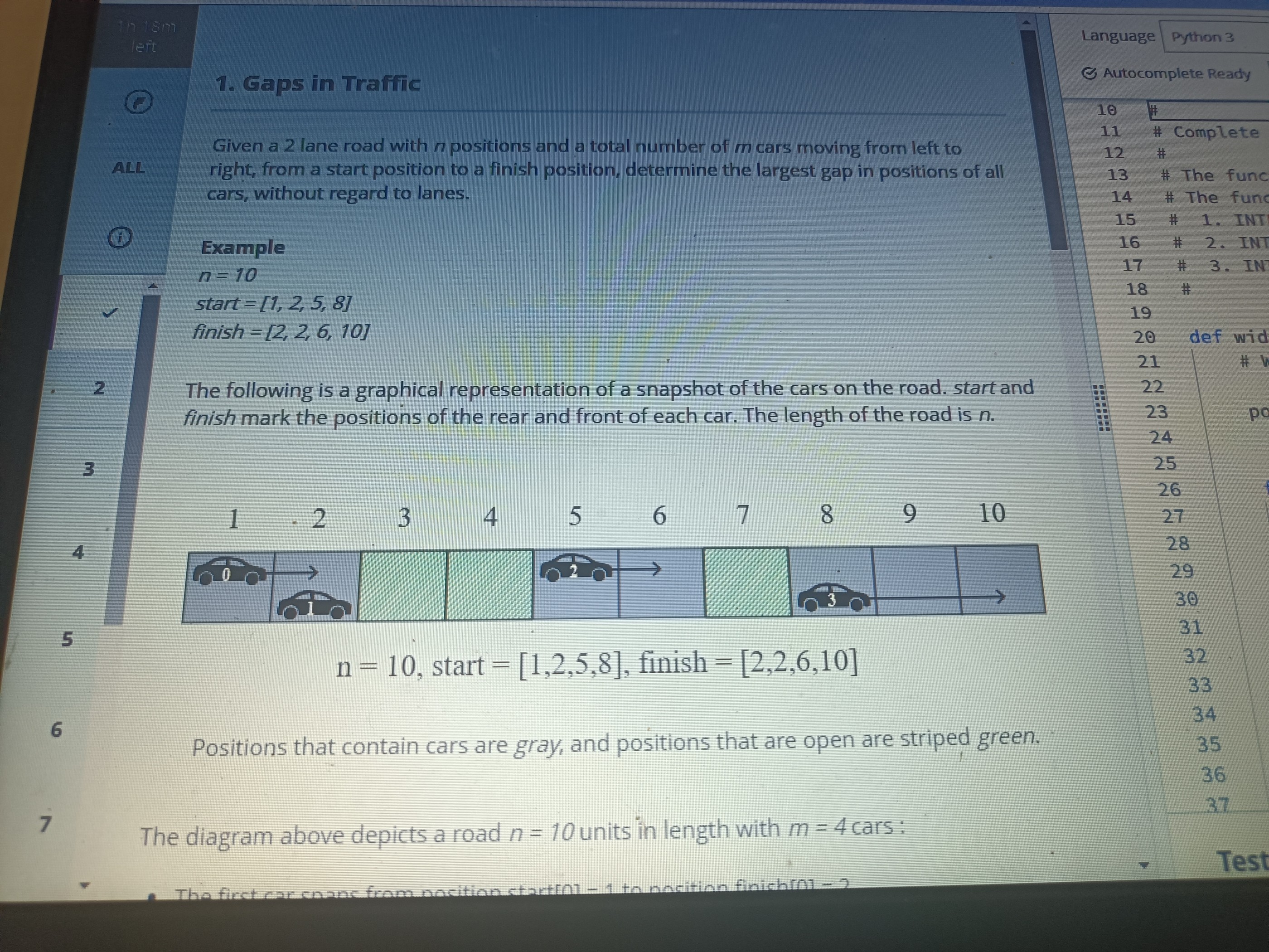 Gaps in Traffic STDIN Function 1 0 } - > n = 1 \