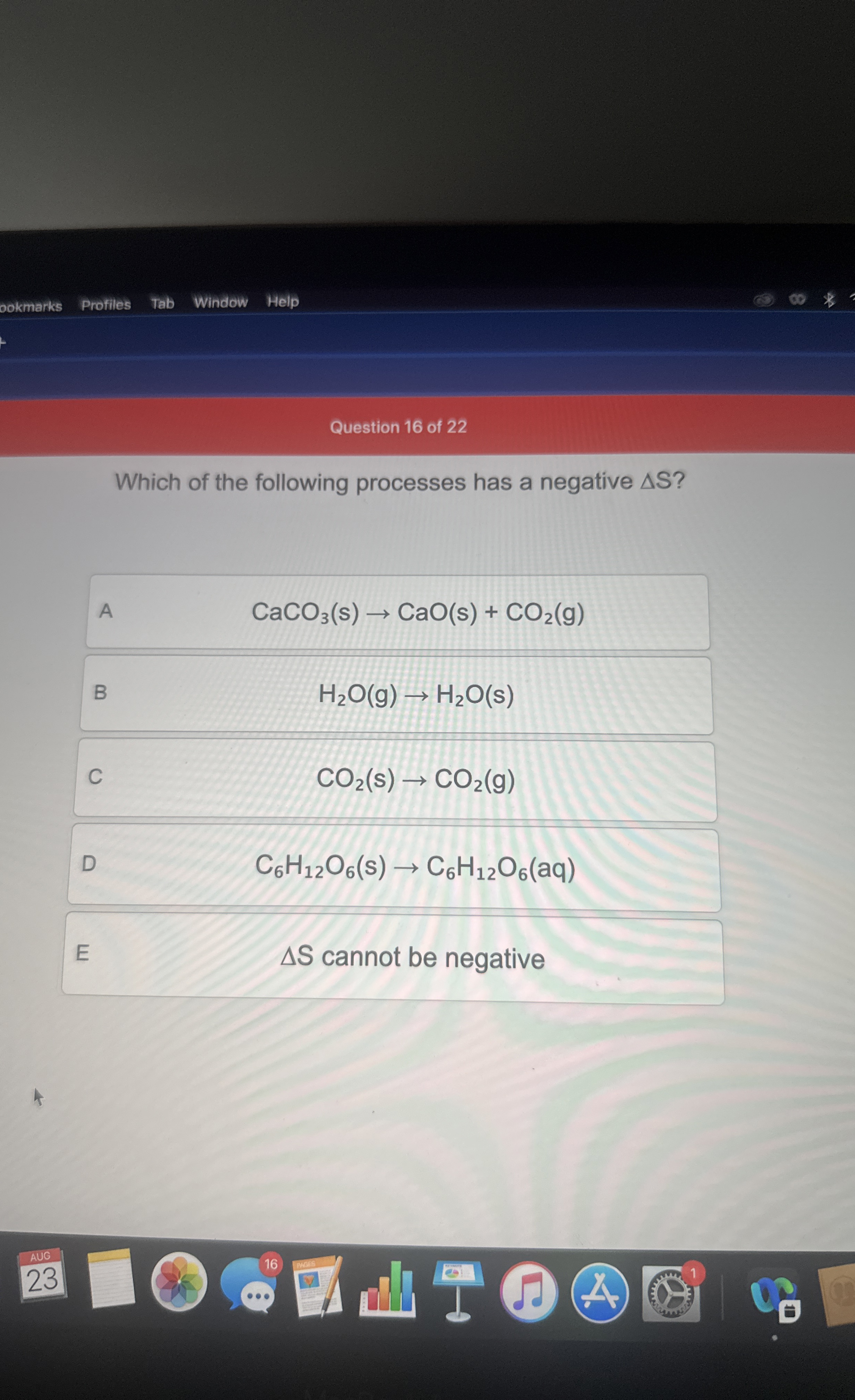 ookmarks Profiles Tab Window Help Question 1 6 of