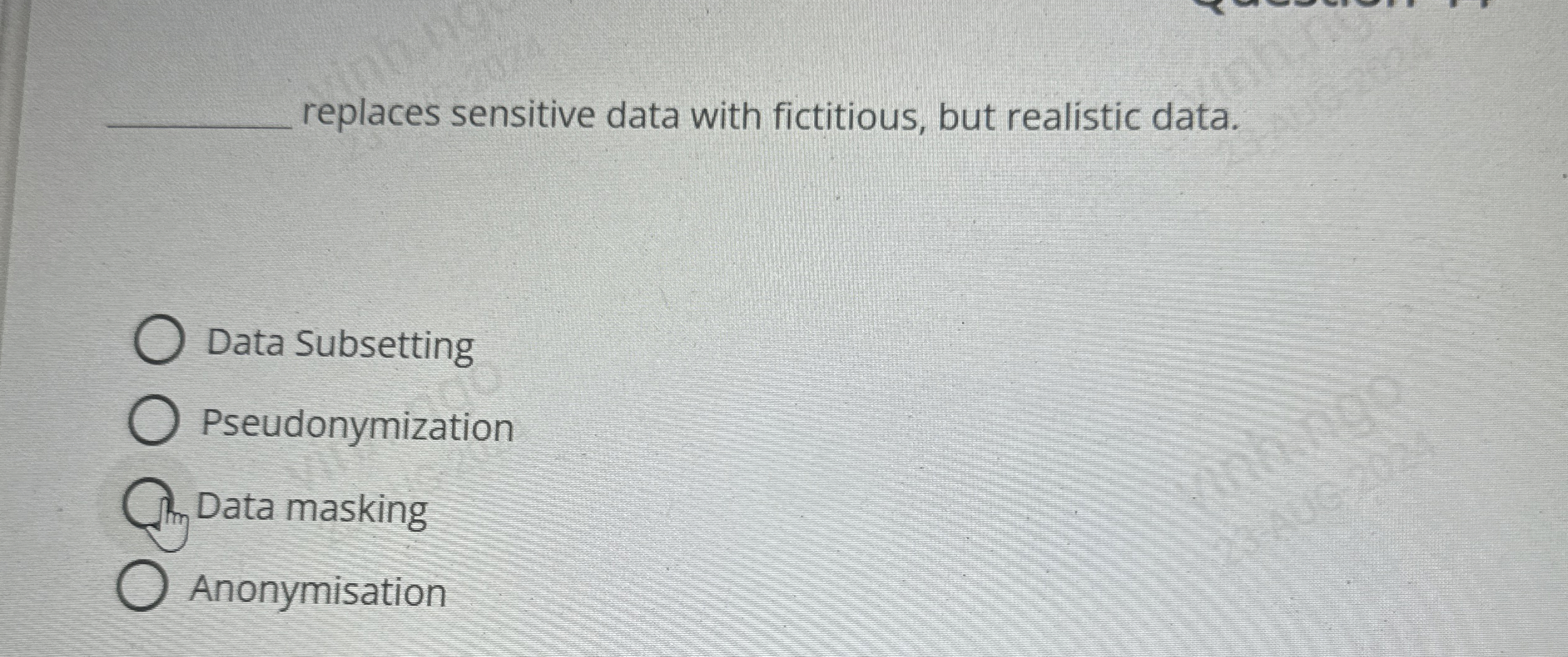replaces sensitive data with fictitious, but