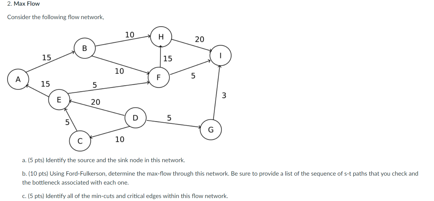 Max Flow Consider the following flow network, a .