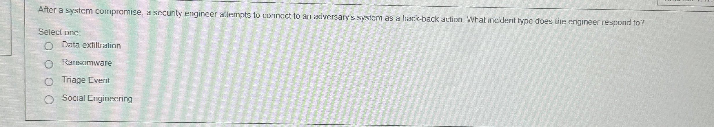 After a system compromise, a security engineer