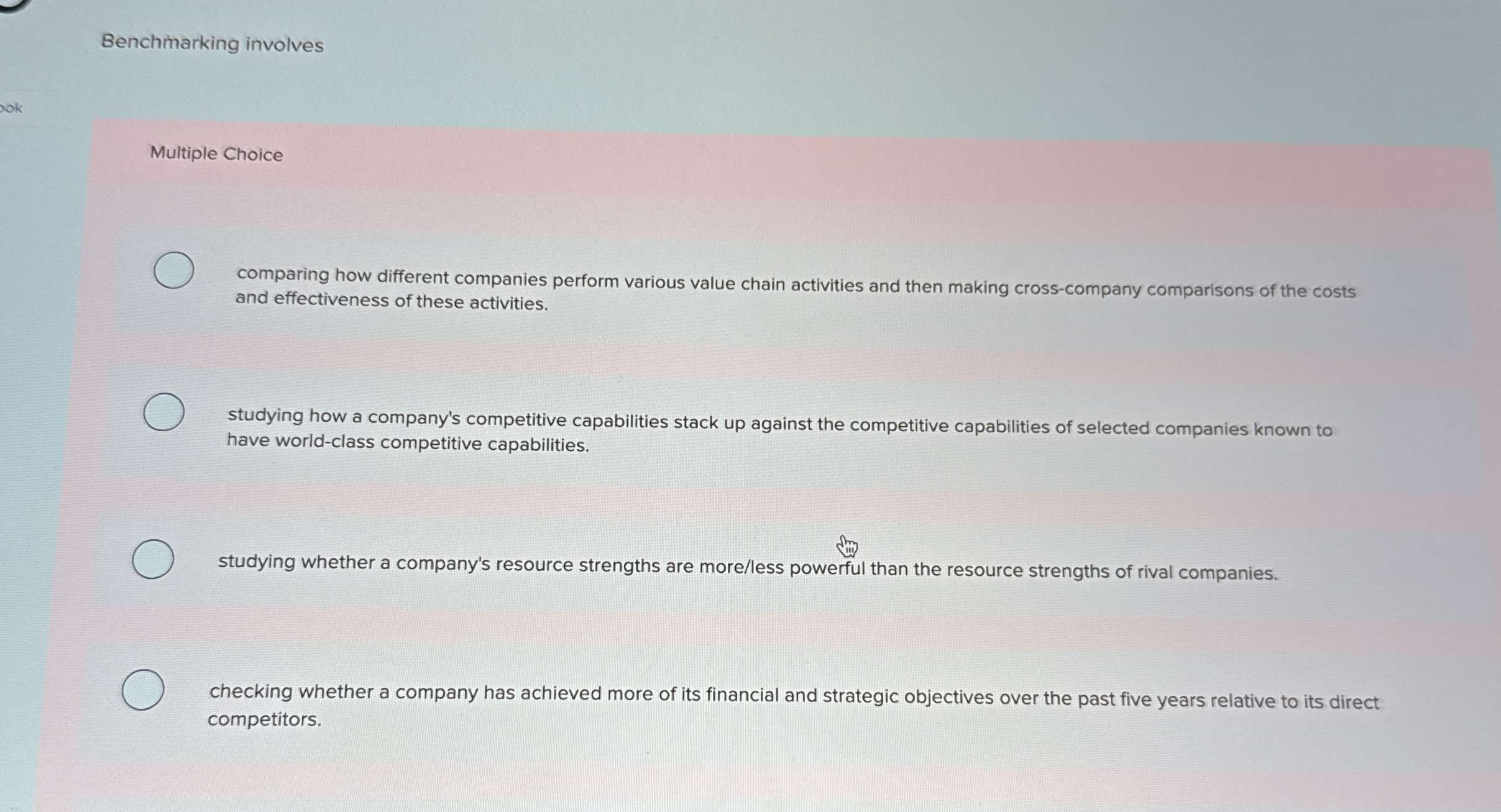 Benchmarking involves Multiple Choice comparing