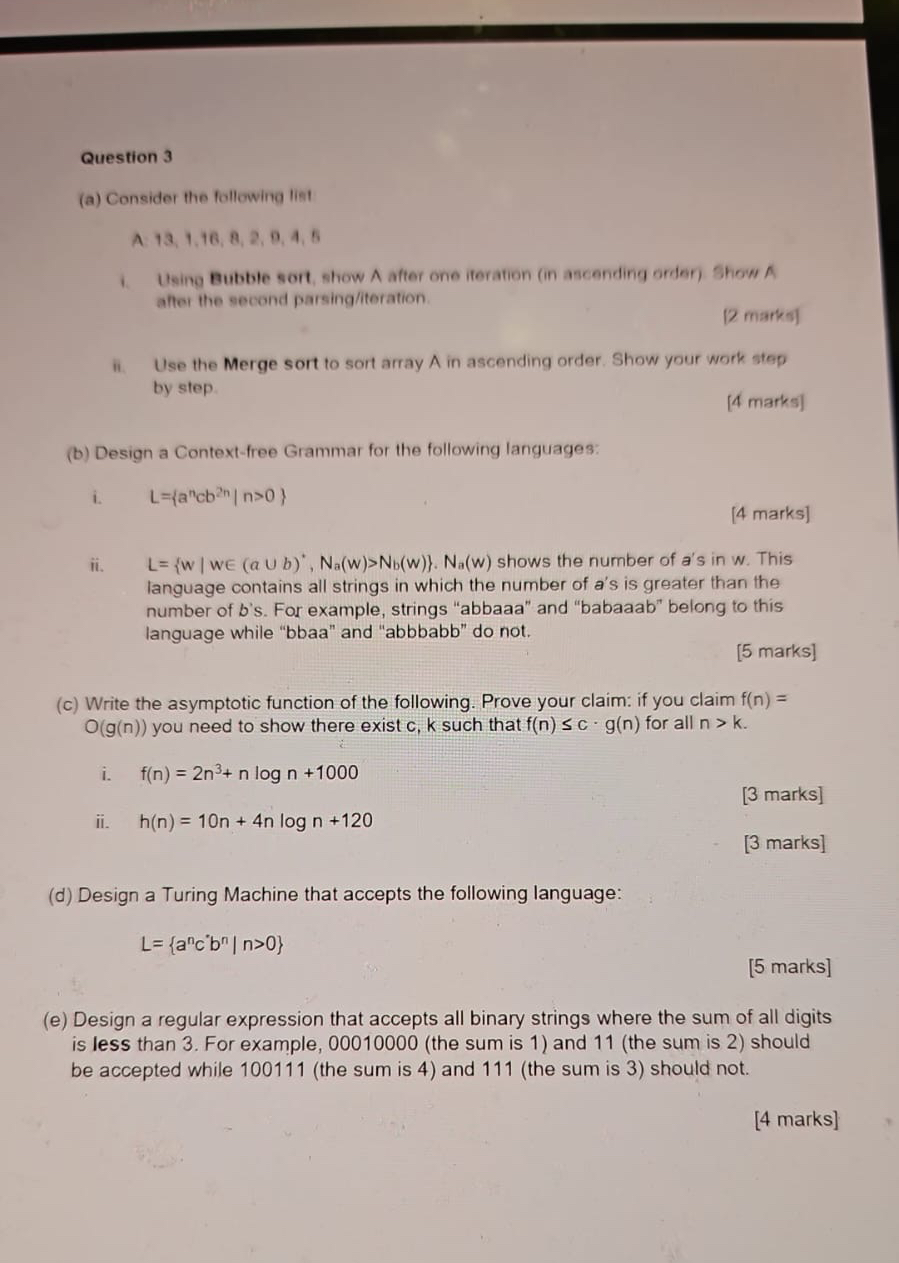 Question 3 ( a ) Consider the following list A .
