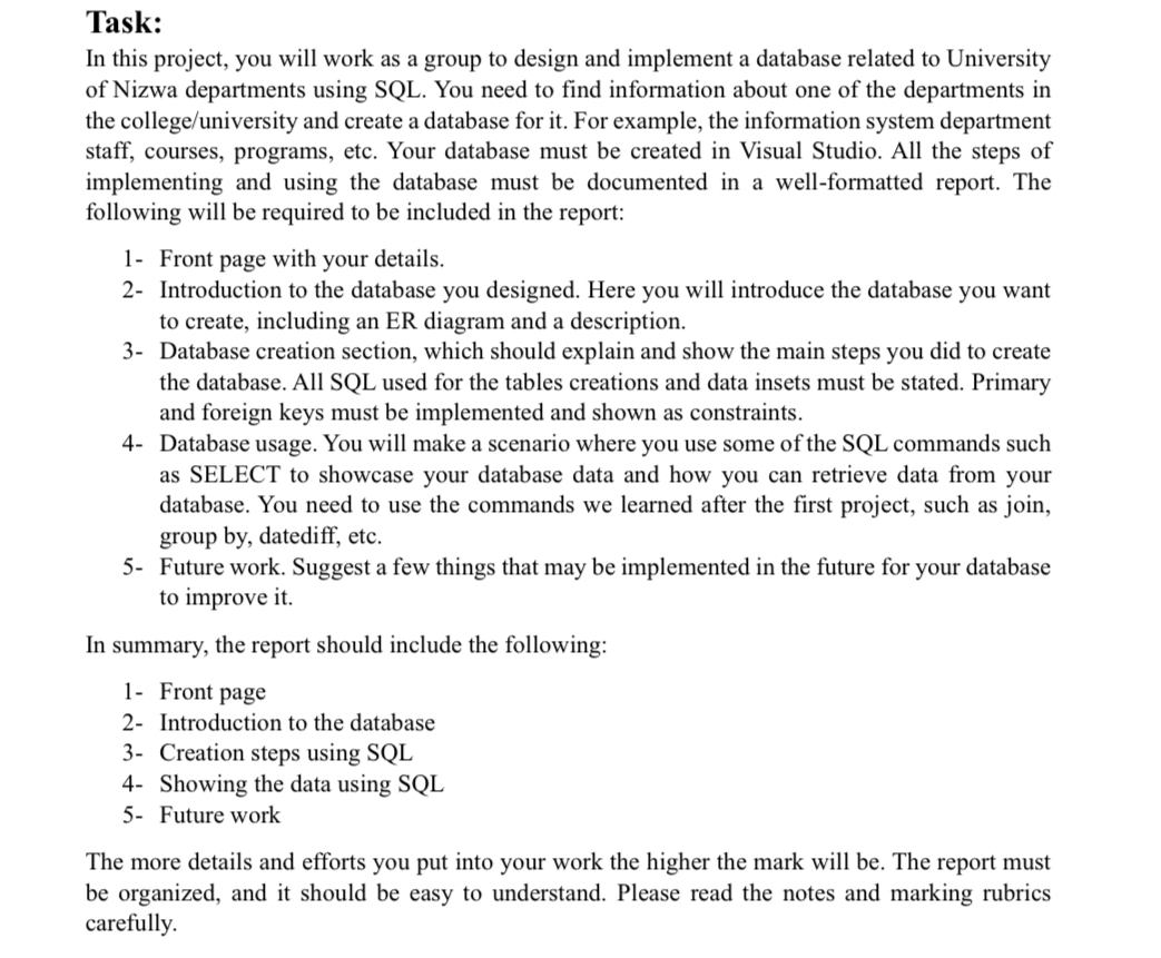 Task: In this project, you will work as a group